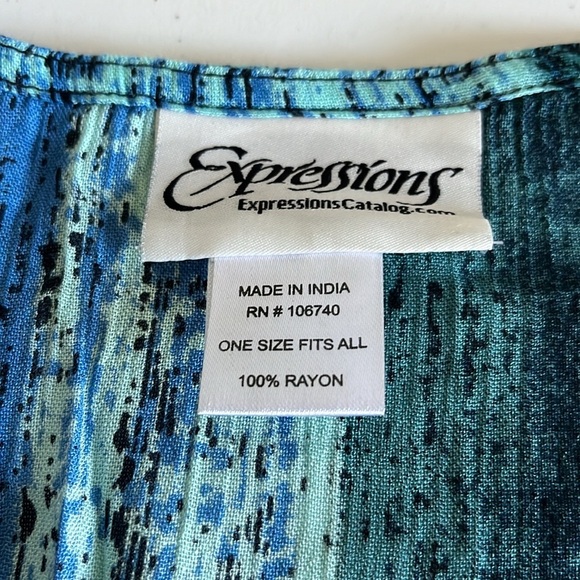 Expressions Bohemian Maxi Caftan House Dress MuuMuu Swim Cover Up Blue Colorful - Picture 6 of 7